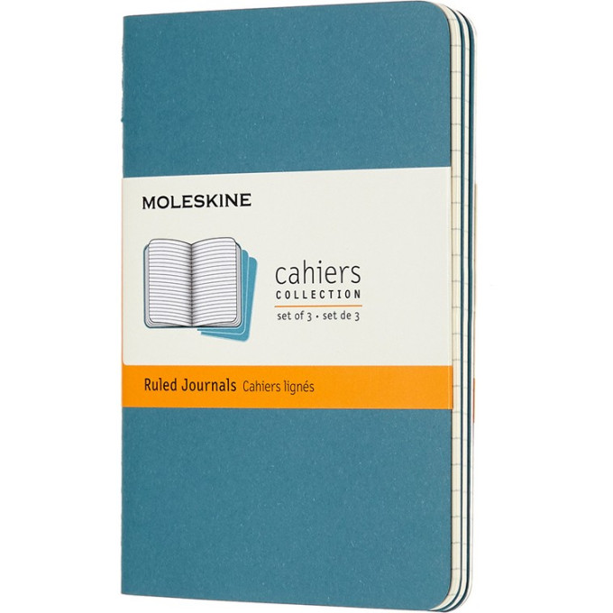 Блокнот MOLESKINE Cahier Journal Pocket, линейка, голубой, 3 шт. CH011B44